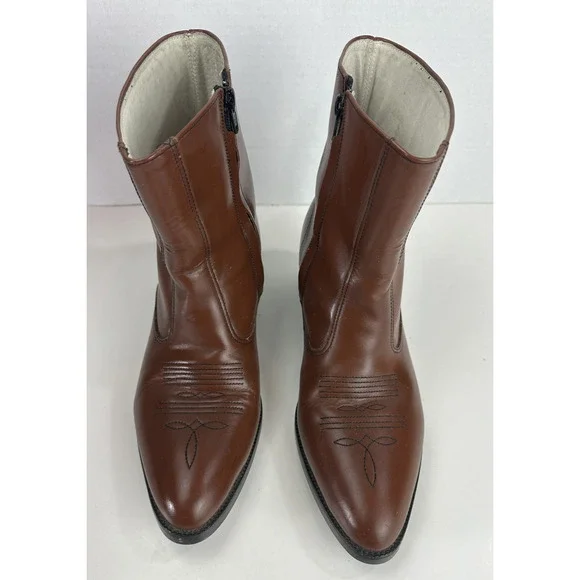 *Flaw Long Haul Mens Leather Cowboy Boots Sz 10M Western Zip Ankle Riding Brown - Picture 16 of 16